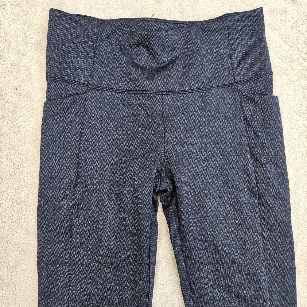 Athleta Mercer Herringbone Leggings Small Navy‎ Blue High Rise Pockets Slit Hem - Picture 4 of 9